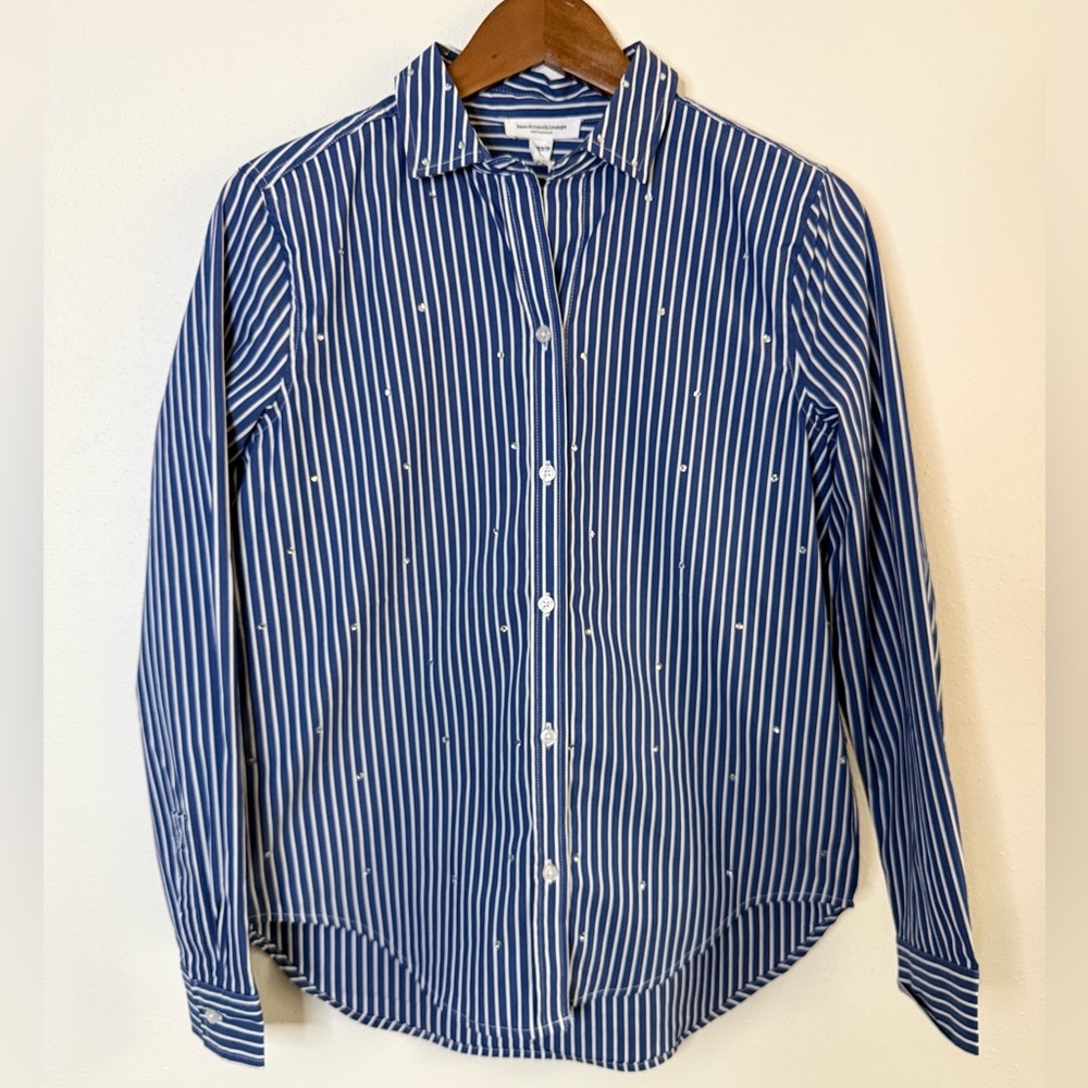 BeachLunchLounge Rhinestone Stripe Button Down Shirt XS NWT